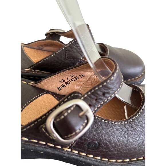 Born Girls Brown Leather Mary Jane Clogs Adjustable Buckle Strap Comfort - Picture 12 of 14